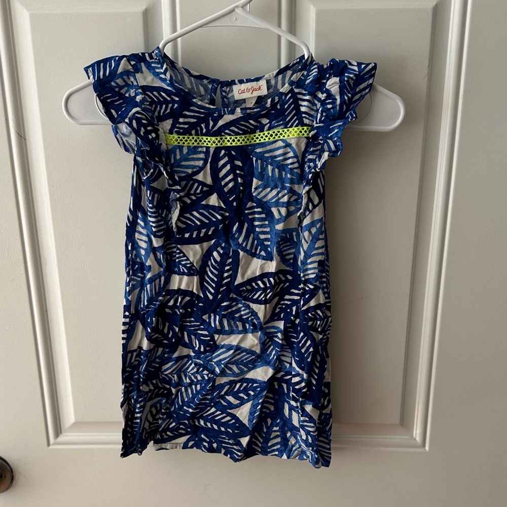 Cat & Jack Blue Leaf Patterned Ruffle Top